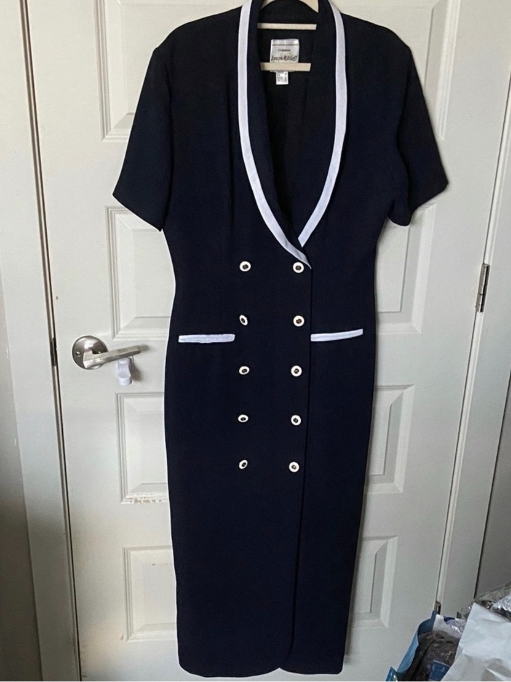 Joseph Ribkoff Navy Dress with White Trim